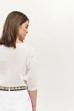 T-Shirts^One Step Marco - T-Shirt Ecru Coton Bio Visuel Feuillages Effet Deep Dye