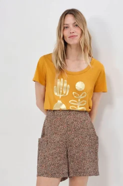 T-Shirts^One Step Mareva - T-Shirt Miel Coton Bio Visuel Arty Minimal