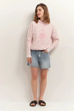 T-Shirts^One Step Melki - T-Shirt Ecru Rayures Roses Et Serigraphie Danseuse