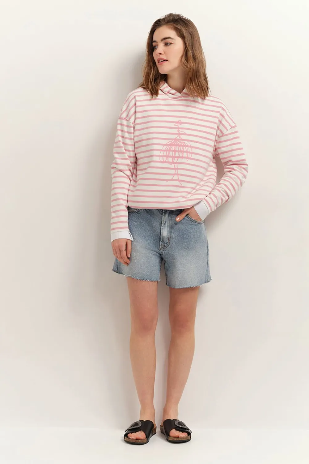 T-Shirts^One Step Melki - T-Shirt Ecru Rayures Roses Et Serigraphie Danseuse