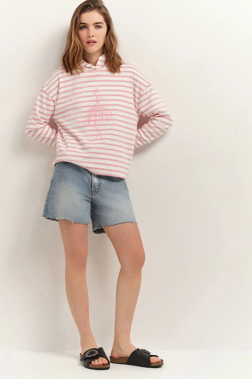 T-Shirts^One Step Melki - T-Shirt Ecru Rayures Roses Et Serigraphie Danseuse