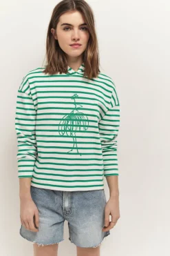 T-Shirts^One Step Melki - T-Shirt Ecru Rayures Vertes Et Serigraphie Danseuse