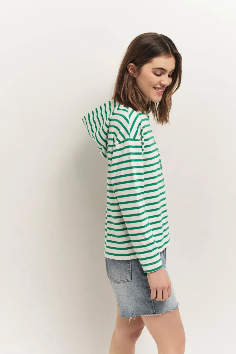 T-Shirts^One Step Melki - T-Shirt Ecru Rayures Vertes Et Serigraphie Danseuse