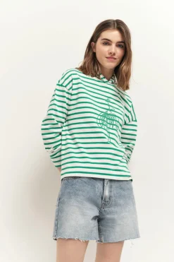 T-Shirts^One Step Melki - T-Shirt Ecru Rayures Vertes Et Serigraphie Danseuse