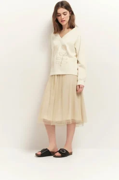 Pulls, Gilets & Sweats^One Step Mezzo - Sweat Ivoire Broderies Visuels Arty Minimal