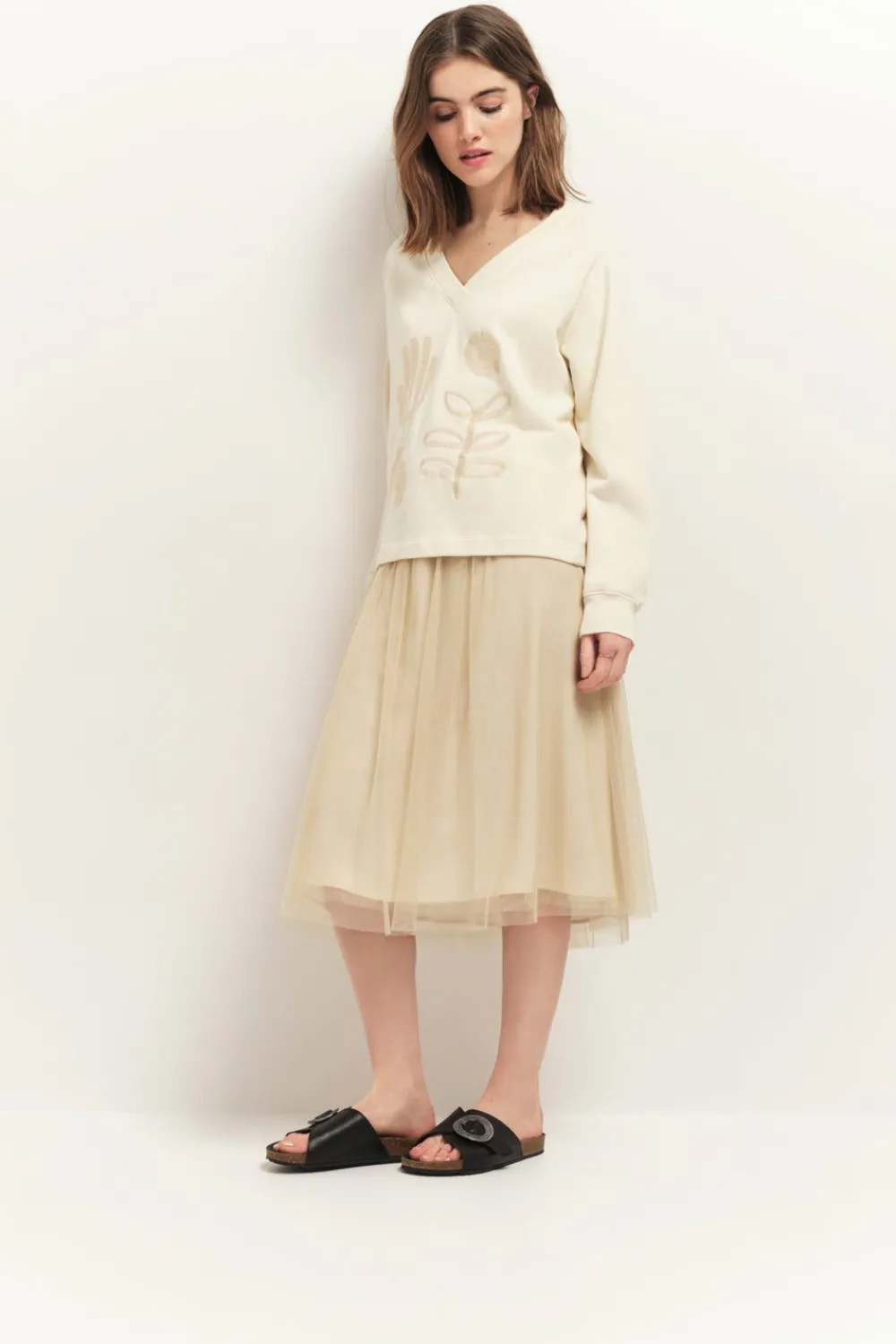 Pulls, Gilets & Sweats^One Step Mezzo - Sweat Ivoire Broderies Visuels Arty Minimal