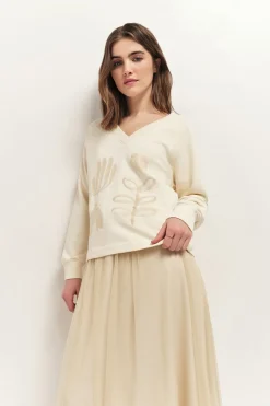 Pulls, Gilets & Sweats^One Step Mezzo - Sweat Ivoire Broderies Visuels Arty Minimal