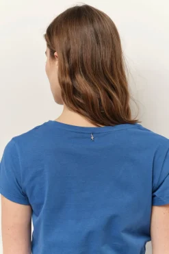 T-Shirts^One Step Mica - T-Shirt Santorin Blue Coton Bio Message Motif Leopard Metallise