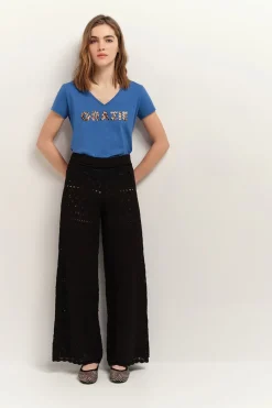 T-Shirts^One Step Mica - T-Shirt Santorin Blue Coton Bio Message Motif Leopard Metallise