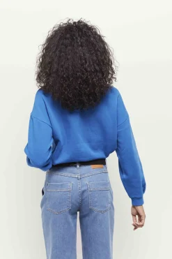 Pulls, Gilets & Sweats^One Step Midi - Sweat Santorin Blue Message Brode Motif Leopard