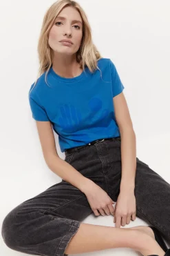 T-Shirts^One Step Mika - T-Shirt Bleu Roi Coton Bio Serigraphie Palmiers