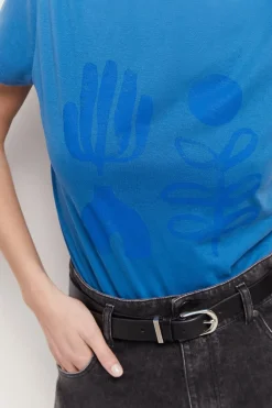 T-Shirts^One Step Mika - T-Shirt Bleu Roi Coton Bio Serigraphie Palmiers