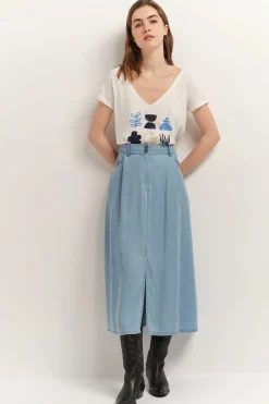 T-Shirts^One Step Milan - T-Shirt Ecru Coton Lin Serigraphie Arty Minimale