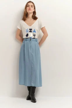 T-Shirts^One Step Milan - T-Shirt Ecru Coton Lin Serigraphie Arty Minimale