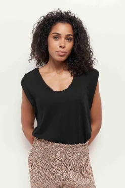 T-Shirts^One Step Mineki - T-Shirt Noir Maille Coton Lin