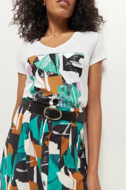 T-Shirts^One Step Mira - T-Shirt Blanc Coton Bio Serigraphie Abstraction Arty