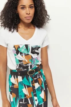 T-Shirts^One Step Mira - T-Shirt Blanc Coton Bio Serigraphie Abstraction Arty