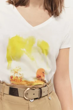 T-Shirts^One Step Mira - T-Shirt Ecru Coton Bio Serigraphie Palmiers