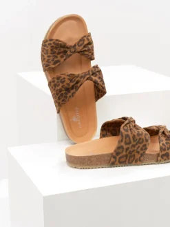 Chaussures^One Step O.Oman - Mules Caramel En Cuir Velours A Motif Leopard