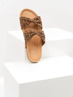 Chaussures^One Step O.Oman - Mules Caramel En Cuir Velours A Motif Leopard