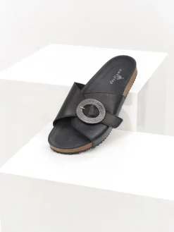 Chaussures^One Step O.Oran - Mules Noires En Cuir A Boucle Metal Grave