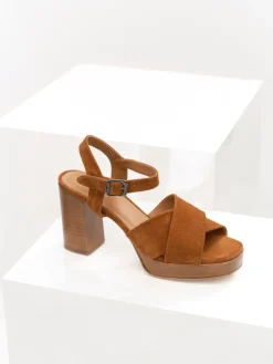 Chaussures^One Step O.Soros - Sandales Plateforme Caramel En Cuir Velours