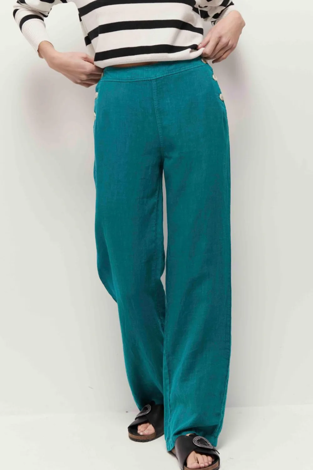 Denims & Pantalons^One Step Pamela - Pantalon A Pont Jungle Green En Lin