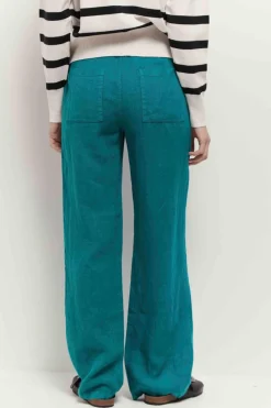 Denims & Pantalons^One Step Pamela - Pantalon A Pont Jungle Green En Lin