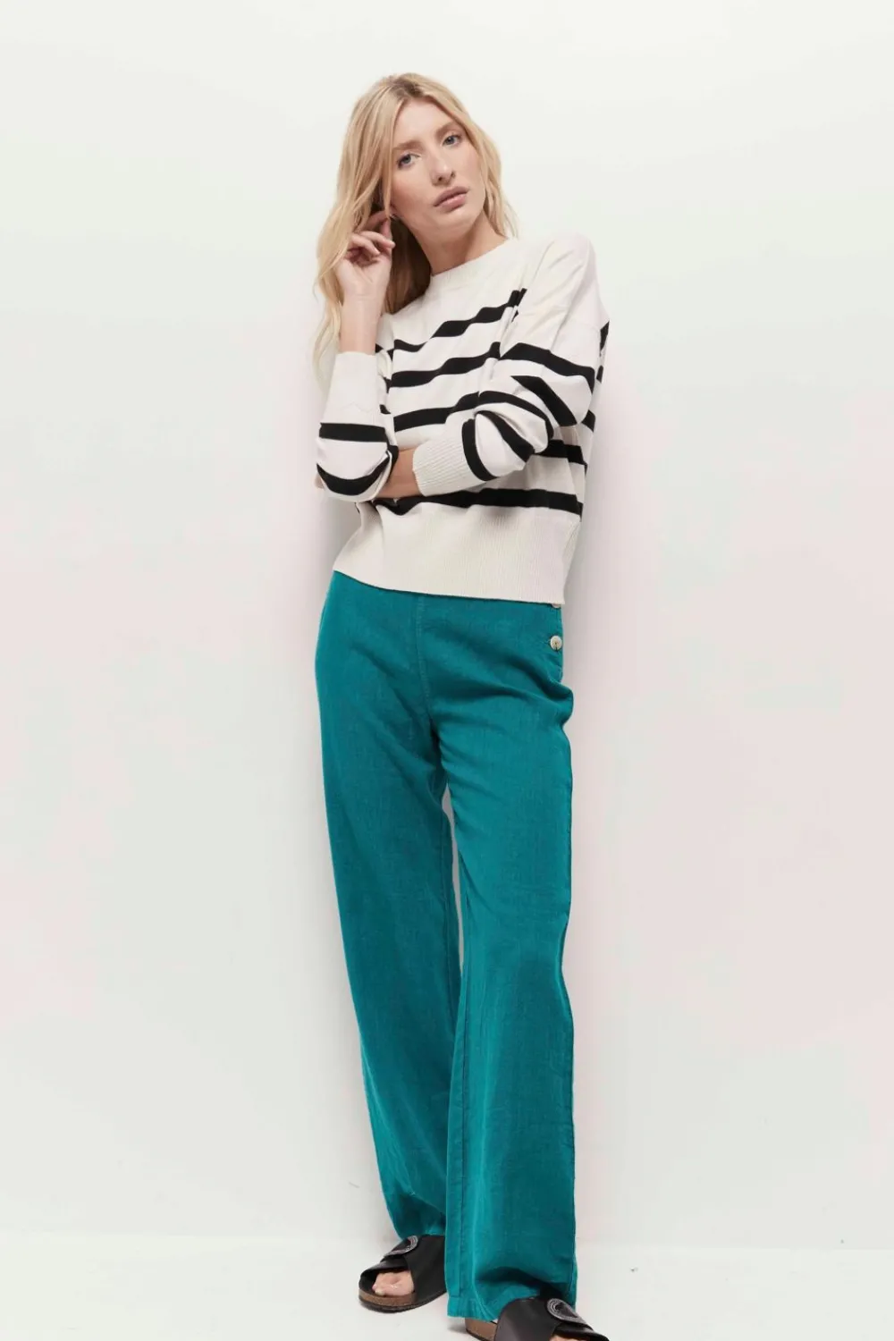 Denims & Pantalons^One Step Pamela - Pantalon A Pont Jungle Green En Lin