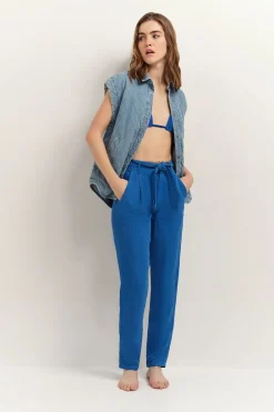 Denims & Pantalons^One Step Pearl - Pantalon Neo-Carotte Santorin Blue Ceinture