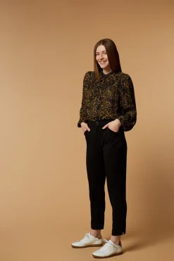 Denims & Pantalons^One Step Poppy - Pantalon Droit Noir Facon Laine Froide