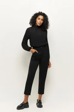 Denims & Pantalons^One Step Poppy - Pantalon Droit Noir Facon Laine Froide