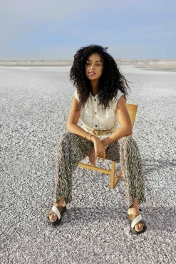 Denims & Pantalons^One Step Pride - Pantalon Beige Lenzing Ecovero A Imprime Zebre Abstrait