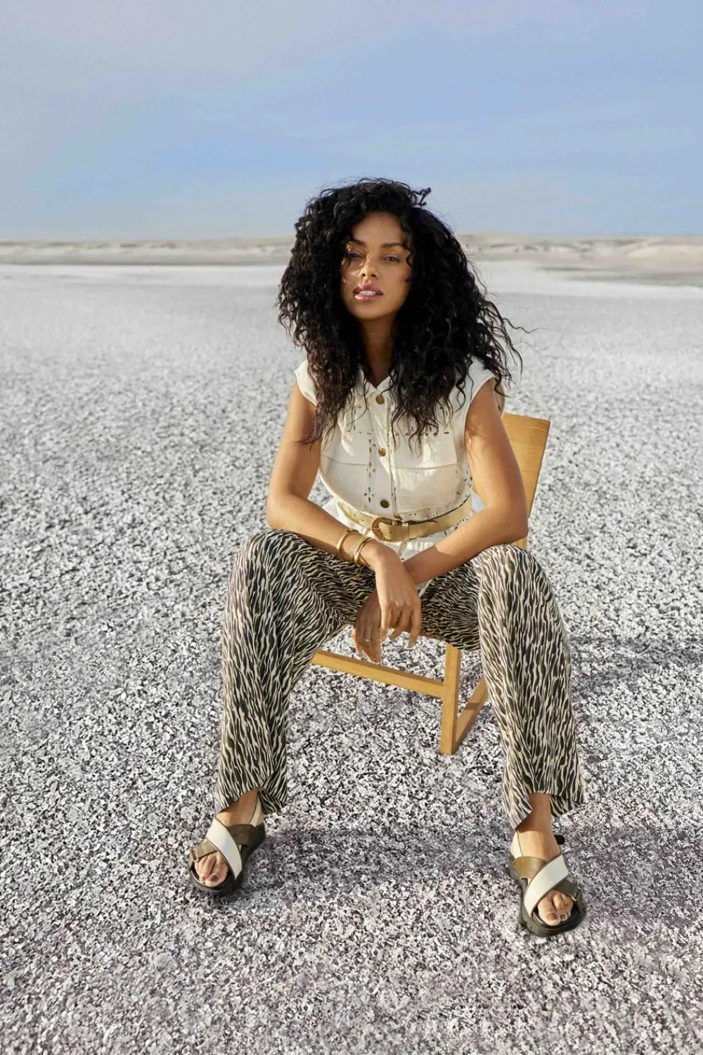 Denims & Pantalons^One Step Pride - Pantalon Beige Lenzing Ecovero A Imprime Zebre Abstrait