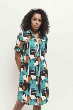 Robes & Combinaisons^One Step Rain - Robe Chemise Green Grass A Imprime Abstraction Arty