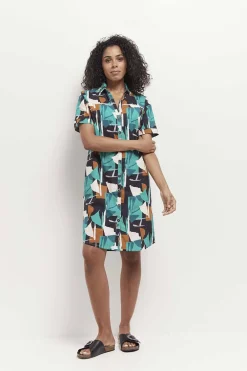 Robes & Combinaisons^One Step Rain - Robe Chemise Green Grass A Imprime Abstraction Arty