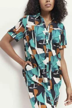 Robes & Combinaisons^One Step Rain - Robe Chemise Green Grass A Imprime Abstraction Arty