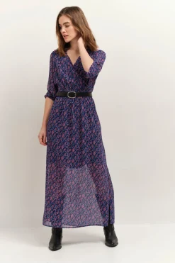 Robes & Combinaisons^One Step Ravna - Robe Longue Marine A Imprime Bouquet Graphique En Polyester Recycle