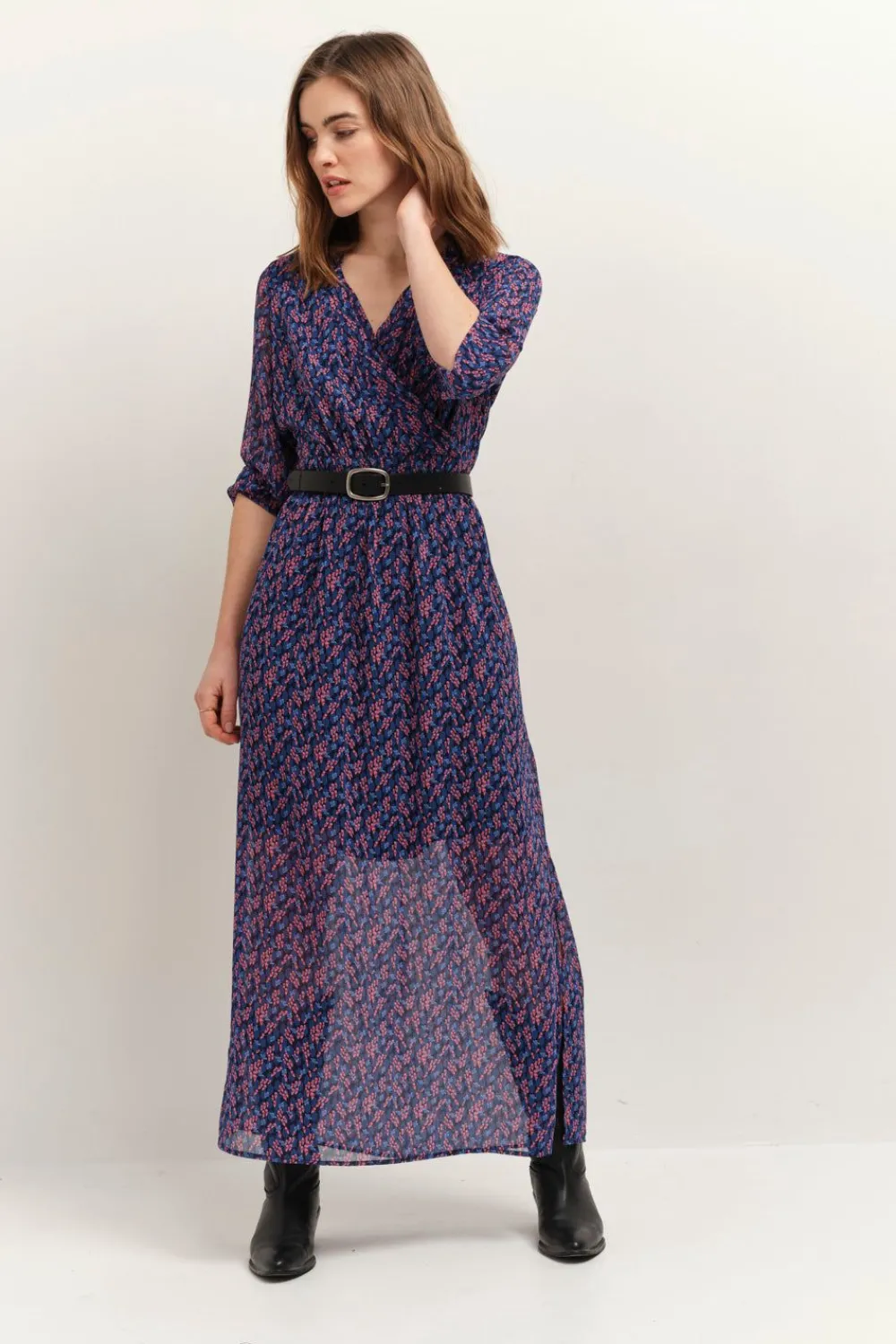 Robes & Combinaisons^One Step Ravna - Robe Longue Marine A Imprime Bouquet Graphique En Polyester Recycle