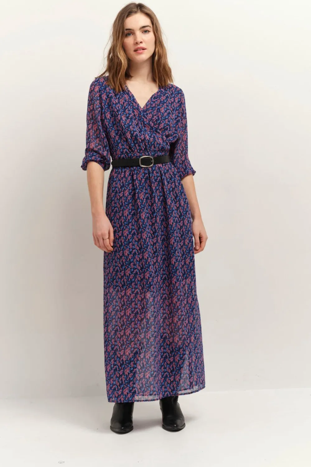 Robes & Combinaisons^One Step Ravna - Robe Longue Marine A Imprime Bouquet Graphique En Polyester Recycle