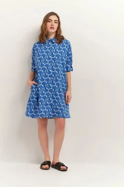 Robes & Combinaisons^One Step Reach - Robe Chemise Santorin Blue A Imprime Papillon D'Azur