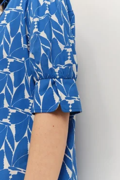 Robes & Combinaisons^One Step Reach - Robe Chemise Santorin Blue A Imprime Papillon D'Azur