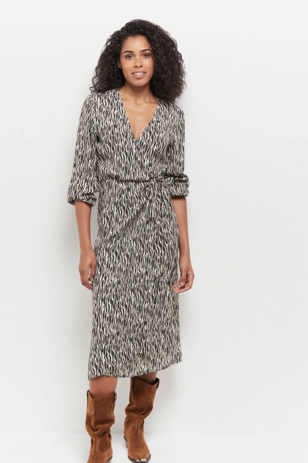 Robes & Combinaisons^One Step Reachy - Robe Longue Beige Lenzing Ecovero A Imprime Zebre Abstrait