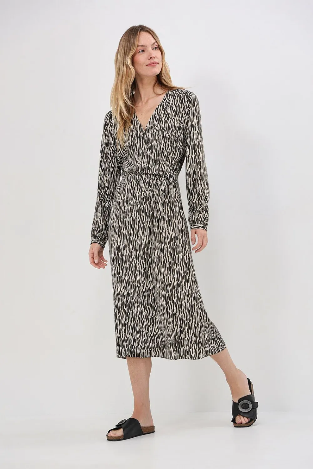 Robes & Combinaisons^One Step Reachy - Robe Longue Beige Lenzing Ecovero A Imprime Zebre Abstrait