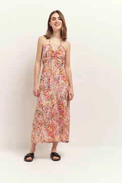 Robes & Combinaisons^One Step Recy - Robe Midi Corail Dos-Nu A Imprime Flore Arty