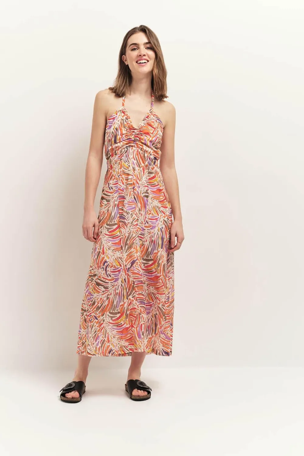 Robes & Combinaisons^One Step Recy - Robe Midi Corail Dos-Nu A Imprime Flore Arty