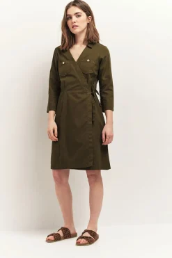 Robes & Combinaisons^One Step Reilly - Robe Portefeuille Kaki Toile Coton Lyocell®