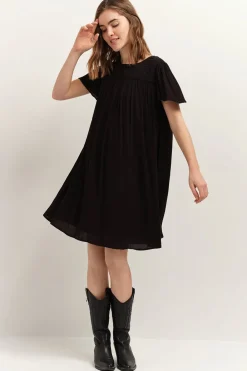 Robes & Combinaisons^One Step Revia - Robe Noire En Crepe Broderies Ton Sur Ton