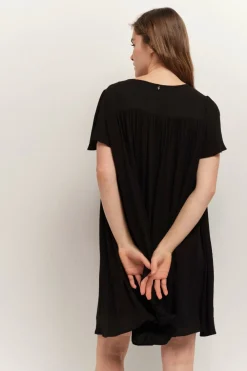 Robes & Combinaisons^One Step Revia - Robe Noire En Crepe Broderies Ton Sur Ton