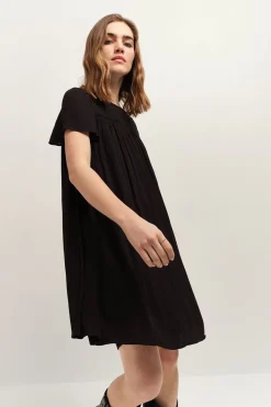 Robes & Combinaisons^One Step Revia - Robe Noire En Crepe Broderies Ton Sur Ton